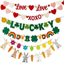 Valentines Day Decorations, 6 PCS Felt Garland for St Patricks Green,red,pink