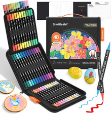 Dual Tip Acrylic Paint Pens, 48 Colours Fine & Brush Paint Marker Pens, Paint Pe