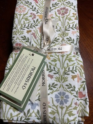 MORRIS & Co Napkins (8) BELLFLOWERS BLUE GREEN CORAL 100% COTTON  NIP