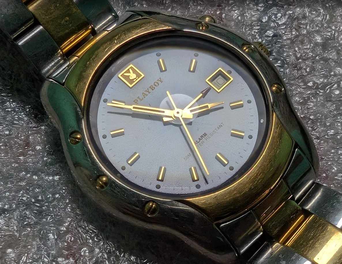 RARE VINTAGE Playboy Time Force AG Men’s SWISS Watch. NEW BATTERY.Blue dial 36mm