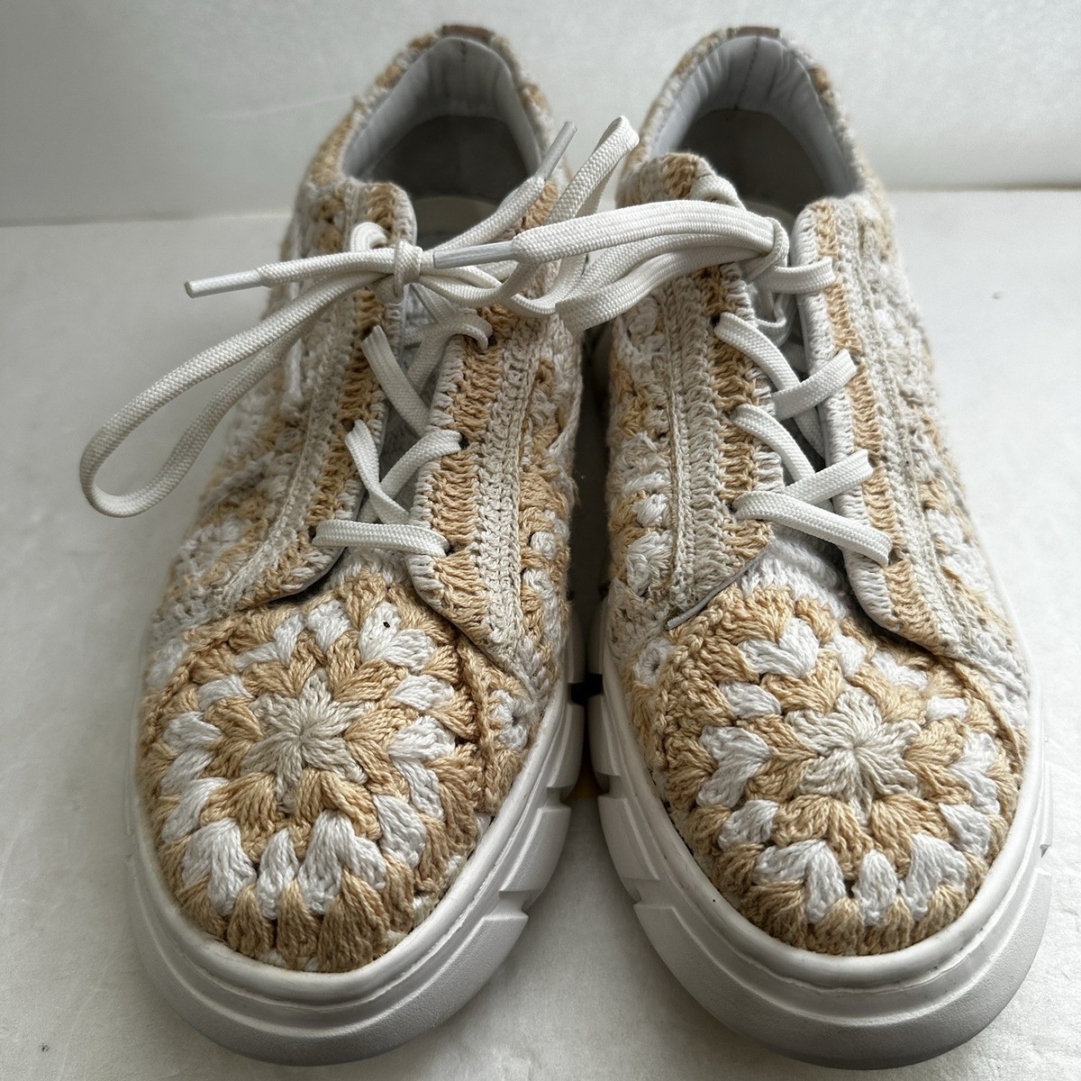 FREE PEOPLE Women’s US 10/EU 41 White/Beige Catch Me If You Can Crochet Sneaker View 2