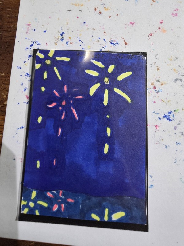 ACEO ATC Kittybats Fireworks over the Water July 4th Independence Day Americana