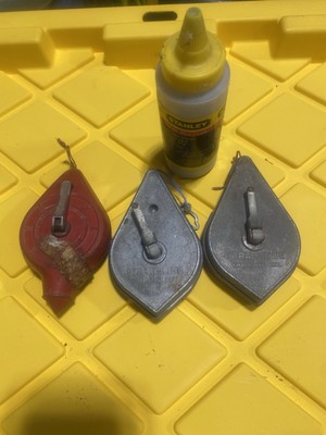  3 Vintage Strai-Line Chalk Line Reel Wilmington Ohio Plumb Bob Tool