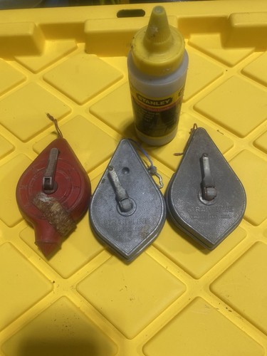 3 Vintage Strai-Line Chalk Line Reel Wilmington Ohio Plumb Bob Tool