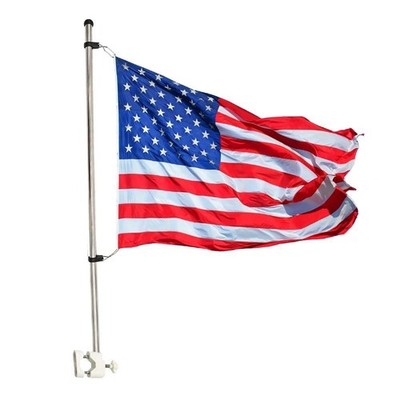 MARINE CITY 304 Stainless Steel Rail Mount Flag Pole White Base 12x18'' US Flag