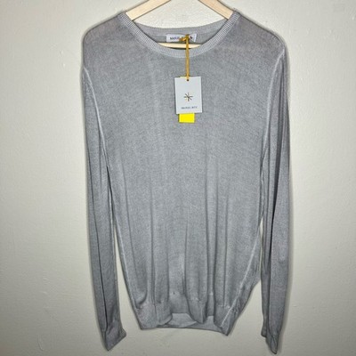 Manuel Ritz Sweater XL Gray Crewneck Lightweight Ribbed Knit Pullover Modal New