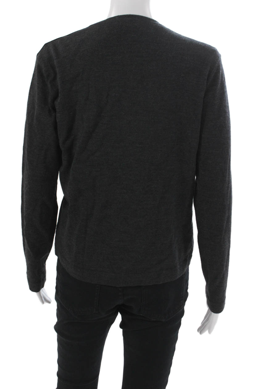 Hermes Womens Basic Black Wool Button-Up Round Ne… - image 3