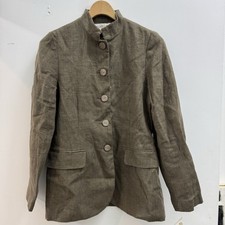 Harv Benard Women s 100 Linen Blazer Jacket Size 4 Olive Green Mandarin Collar