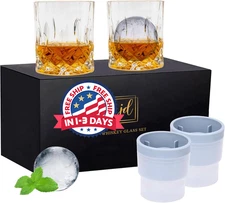 Set of 2 Whiskey Glasses Crystal Old Fashioned Rocks Glass Bourbon Scotch Liquor