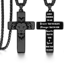 Regalos de Fuerza y Fe para Él - Collar Cruz Masculina - Cabeza de León Audaz