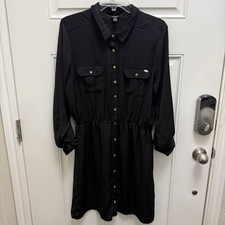 Guess Women's Black Long Sleeve Button Dress Size XL