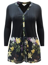 Together Black Floral Longline Jersey Top Notch Neck UK 12 18 Final Clearance