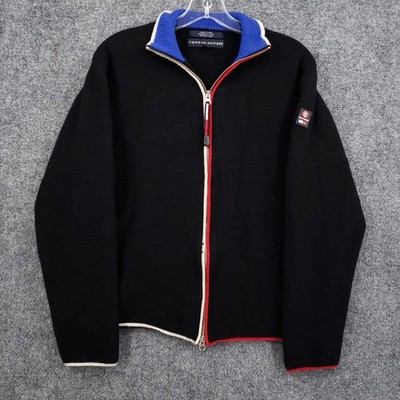 Tommy Hilfiger Jacket Mens Medium Black Full Zip Merino Wool Mock Neck Outdoor