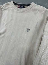 Vintage Chaps Ralph Lauren Mens L Textured Knit Crew Neck Ivory Sweater Logo
