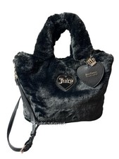 Juicy Couture Warm Up Faux Fluffy Fur Black Liquorice Mini Tote Bag Heart Charm