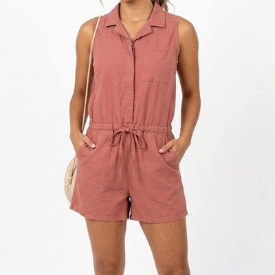 Pink Lily Sleeveless Romper Women's Small Rust Pink/ Orange Tie Waist Romper