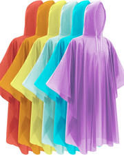 6 Pack Adult Rain Ponchos Extra Long Waterproof Emergency Poncho Assorted Colors
