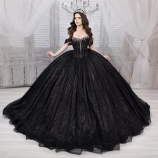 Black Quinceanera Dresses Ball Gowns Applique Crystal Beaded Corset Bow Sweet 16