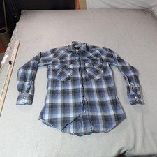 Vintage Levis Shirt Mens Medium Blue Plaid Western Pearl Snap Flannel Outdoor