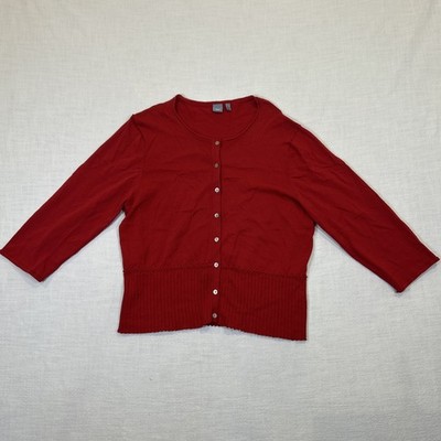 Anne Klein AK2 Red Sweater 3/4 Length Sleeve Button Up Size Large