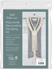 Solid Oak Macrame Decorative Hanging Kit-Two-Tone Layered Wall Hanging