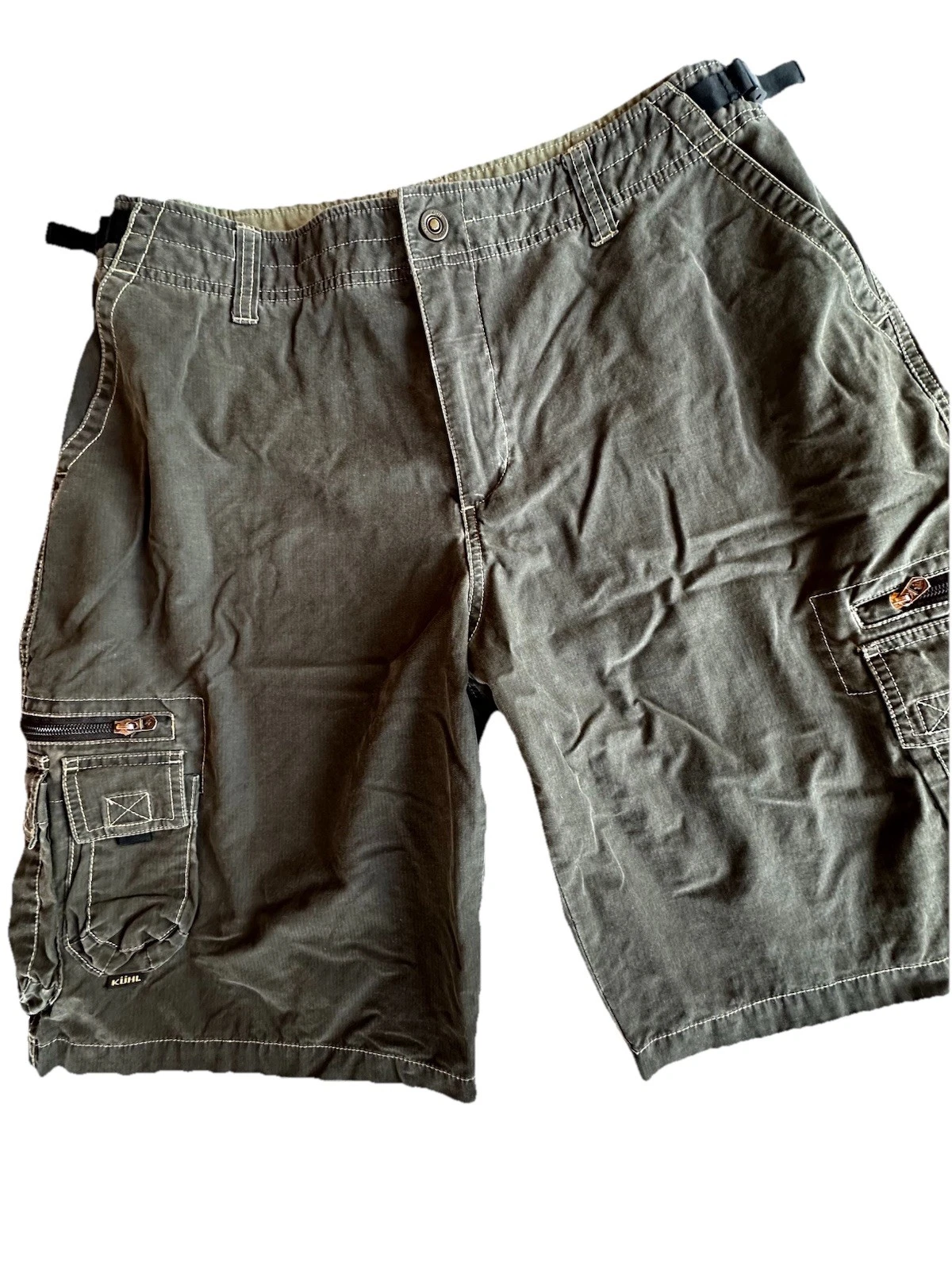 Kuhl Dry Mens Cargo Shorts XL Olive Green Hiking Utility Rugged Cotton Nylon