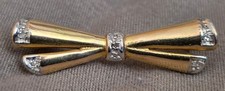 Vintage Yellow Gold Diamond Set Bow Brooch 9 Carat 2.24 Grams Antique Halmarked