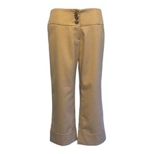 Cache Crop Gold Metallic Pant 3" Wide Waist Self Belt Stretch New 118 NWT
