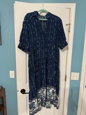 Natural Life Midi Boho Blue Rebecca Dress Size Large W/ Pockets