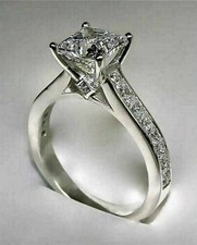2Ct Princess Lab Created Diamond Solitaire Engagement Ring 14K White Gold Plated
