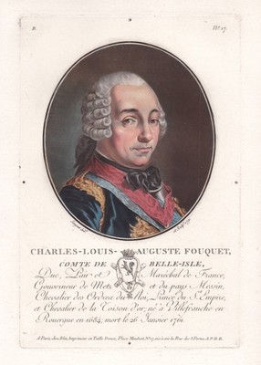 Charles Louis Auguste Fouquet de Belle-Isle marechal Portrait mezzotint 1791
