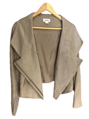 Helmut Lang Women's Taupe Grey Chintz Moleskin Asymmetric Zip Jacket Size Medium