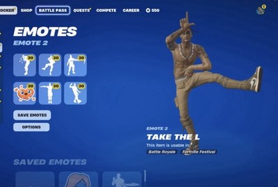 Fortnite Travis Scott/Take the L Emote - In-Game Locker Emotes- pickaxes, ETC!