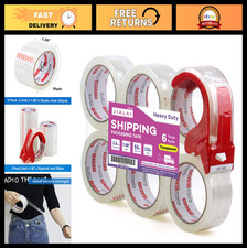 Heavy Duty Packing Tape - 6 Rolls with Dispenser, Industrial Grade for Shipping