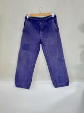 30 French Vintage blue workwear pants trousers distressed Patched mends repairs