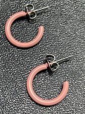 Vintage Small Orange Enameled Metal Hoop Earrings