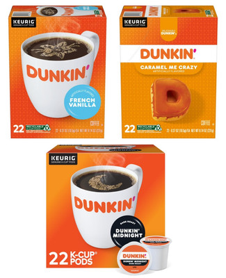 Dunkin Donuts K-Cups Variety French Vanilla Midnight Caramel Me Crazy 64 Total