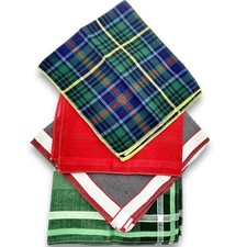 Vtg Lot 4 Different HANKERCHIEFS Hankies 2 Plaids 1 Stripe 1 Solid Stripe