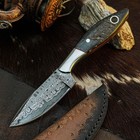 7.8" EDC Hunting Damascus Knife Handmade Tang Ram Horn Handle Leather Sheath — photo 1