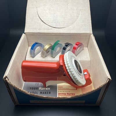 Rotex Vintage Label Maker Kit for 3/8 Tape In Original Box Bundled with 5 Tapes