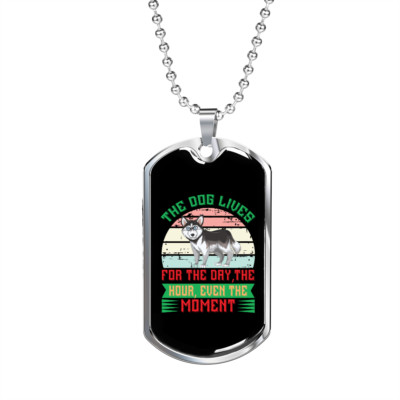 The Dog Lives For The Hour Green Dog Tag Necklace Stainless Steel 24'' Chain Sil