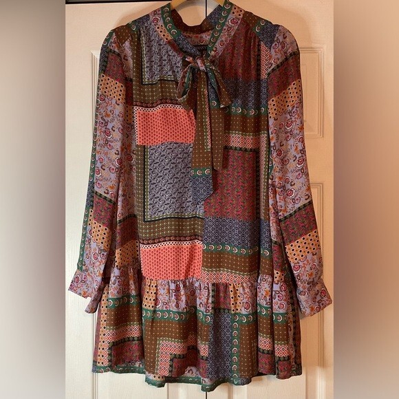 Roaman’s Patchwork Boho Ruffle Long Sleeve Dress … - image 1