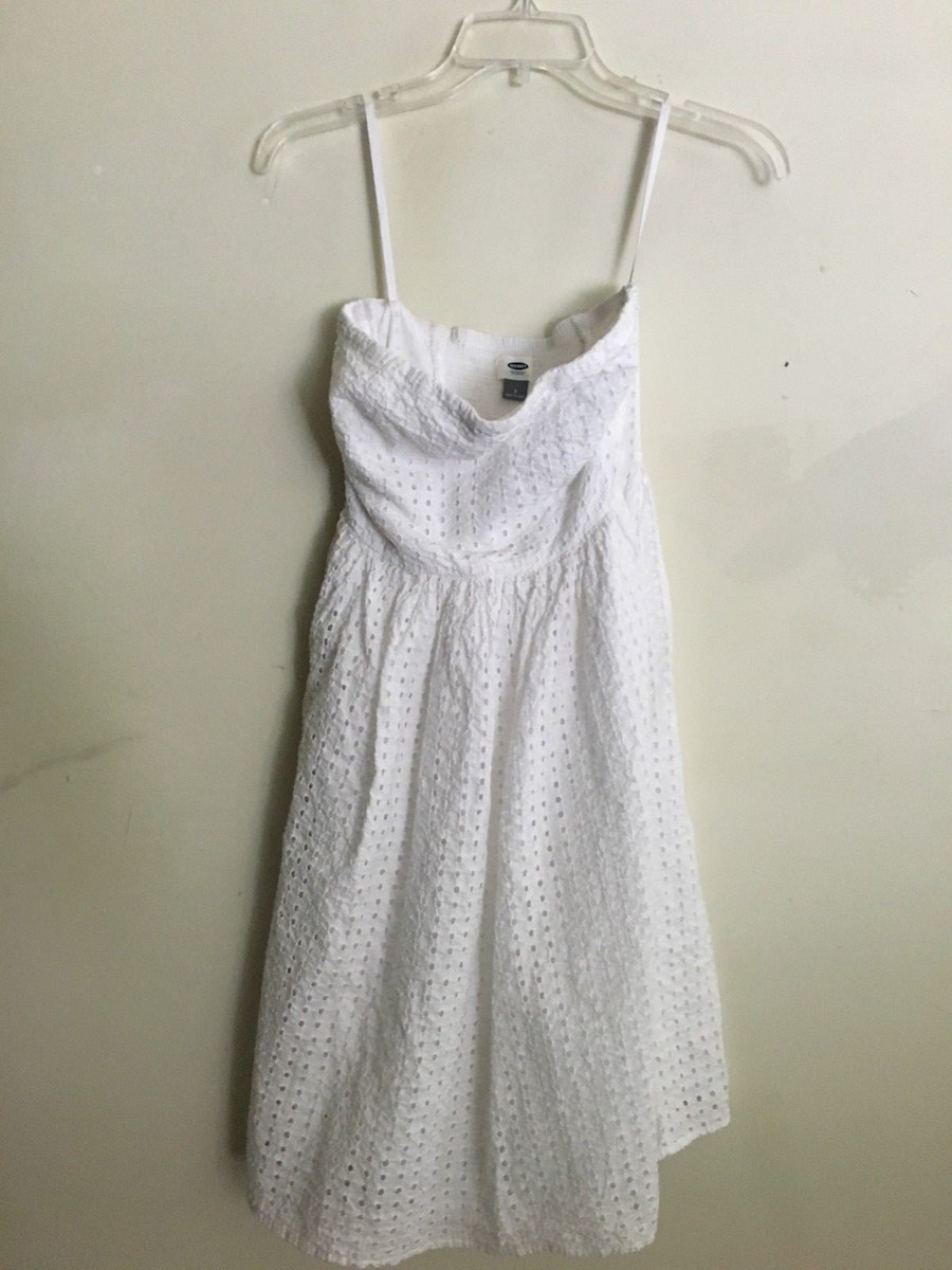 white dress old navy Women's Fit & Flare Smocked-Bodice Midi - seam pockets fitted at top with a flared skirt hits at calf models are approx Go Shopping with Merrick: Old