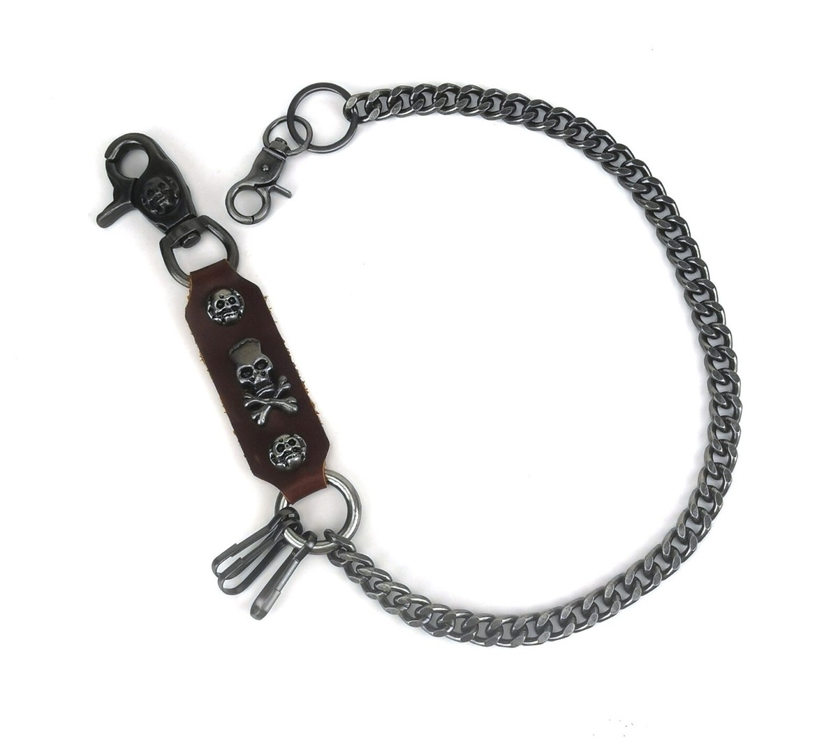 skull Men's Leash Heavy leather Metal Wallet Chains Biker Trucker