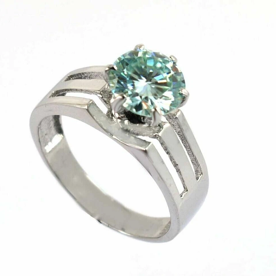 3CT Azul Tratados Diamante Anillo En 925 Plata de Ley Gran Luster Certificado - Imagen 3 de 4