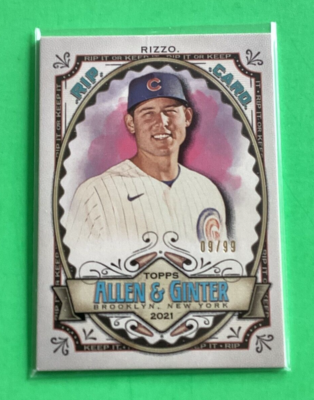 2021 TOPPS Allen Ginter . ANTHONY RIZZO . RIPPED RIP CARD 09/99 
