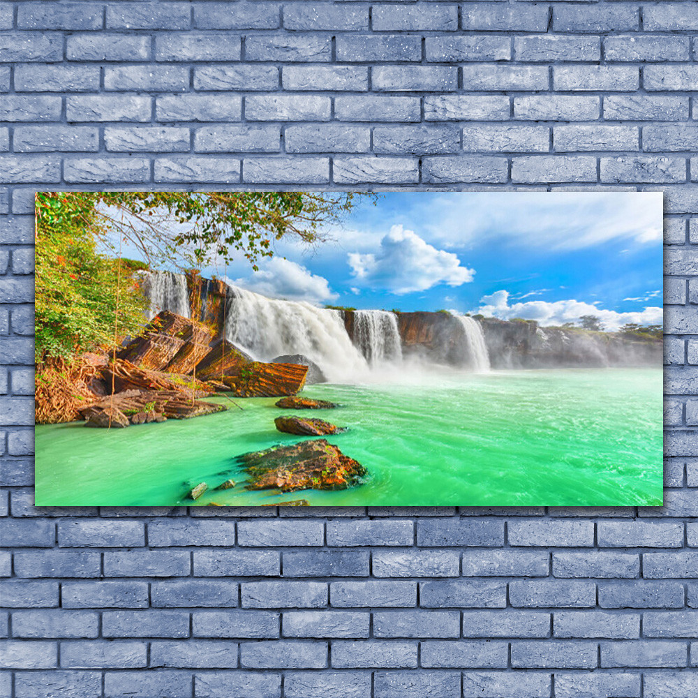 Tableau en verre acrylique 140x70 cm paysage cascade pour decoration murale