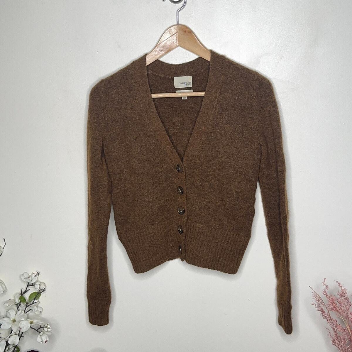 WILFRED x ARITZIA Alpaca Wool Cropped Cardigan Sweater Brown WILFRED x ARITZIA Alpaca Wool Cropped Cardigan Sweater Brown