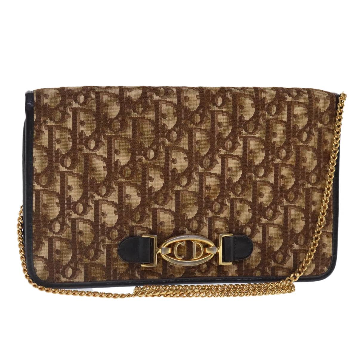 Sac bandoulière Christian Dior trotteur toile chaîne beige or authentique 94421