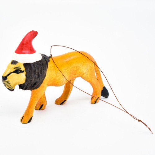 Sombrero de Papá Noel de madera de jacaranda pintado tallado a mano león safari adorno de Navidad - Imagen 2 de 5